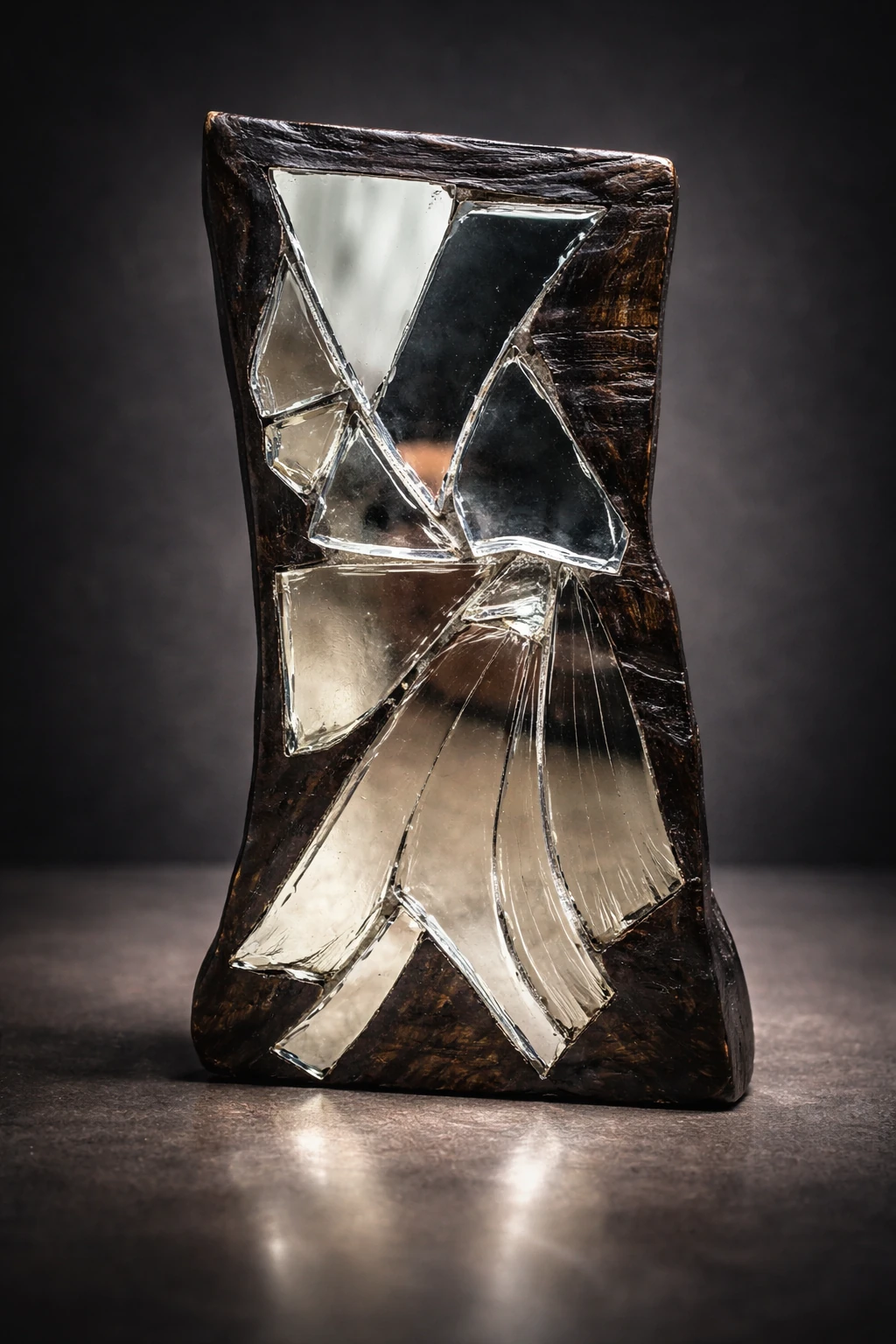 تابلو دکوری چوب و آینه شکسته «شکوفه نقره‌ای»