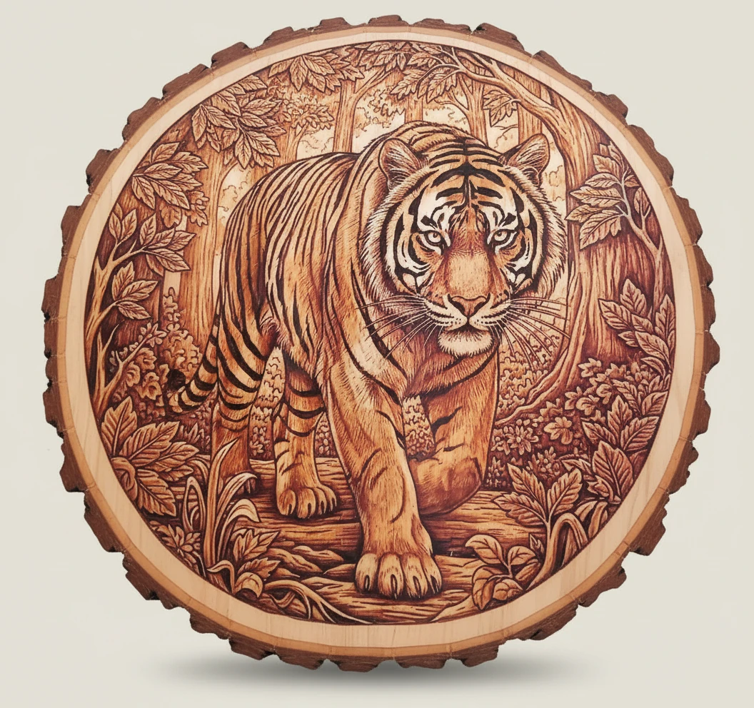 تابلوی چوبی ببر جنگل – انرژی شجاعت و اقتدار آرام